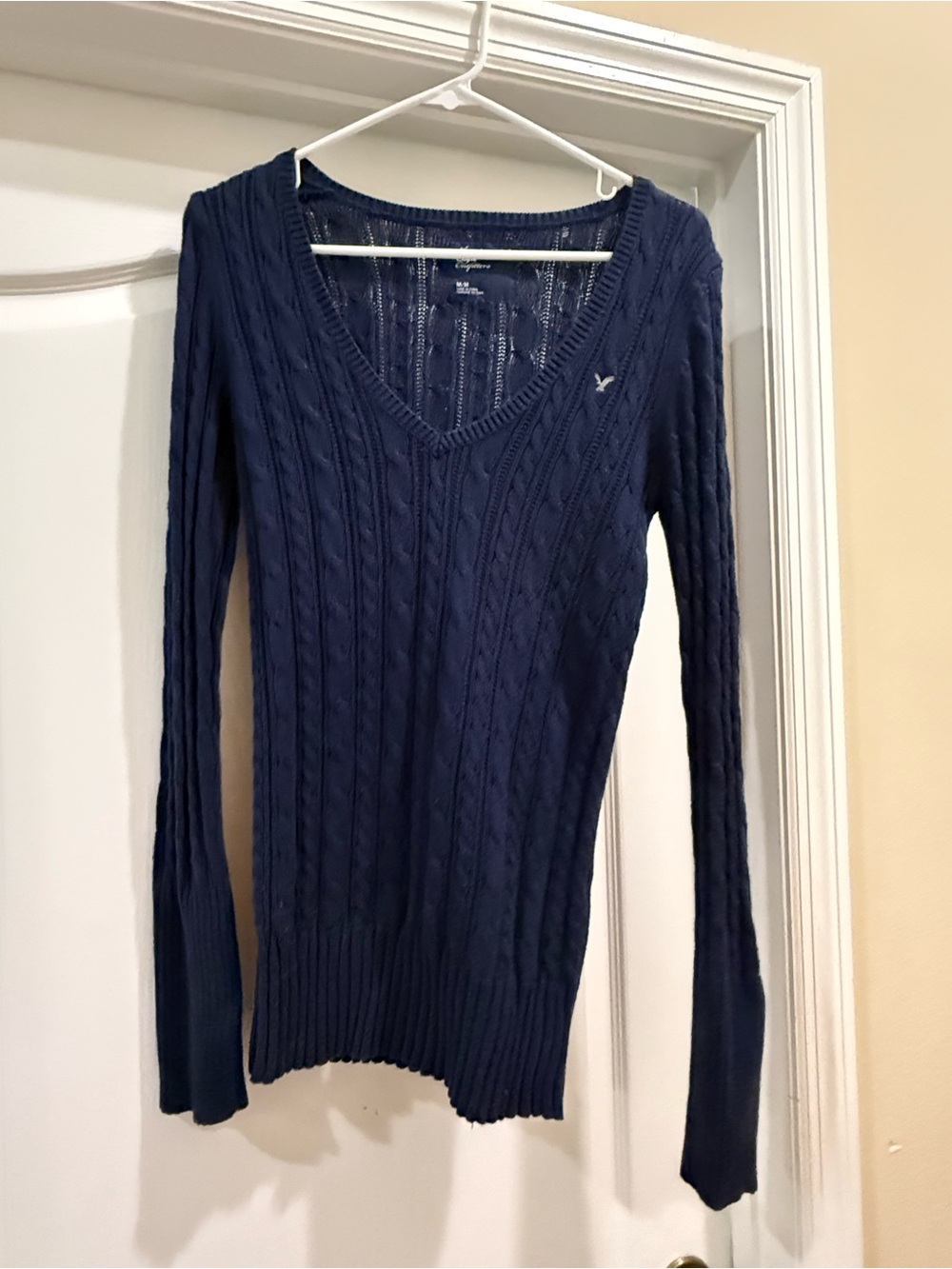 American Eagle Outfitters Navy Cable-Knit V-Neck Sweater